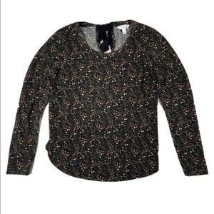 5/$25 Lauren Conrad BOW TIE BACK Black Print Long Sleeve Blouse Top Shirt